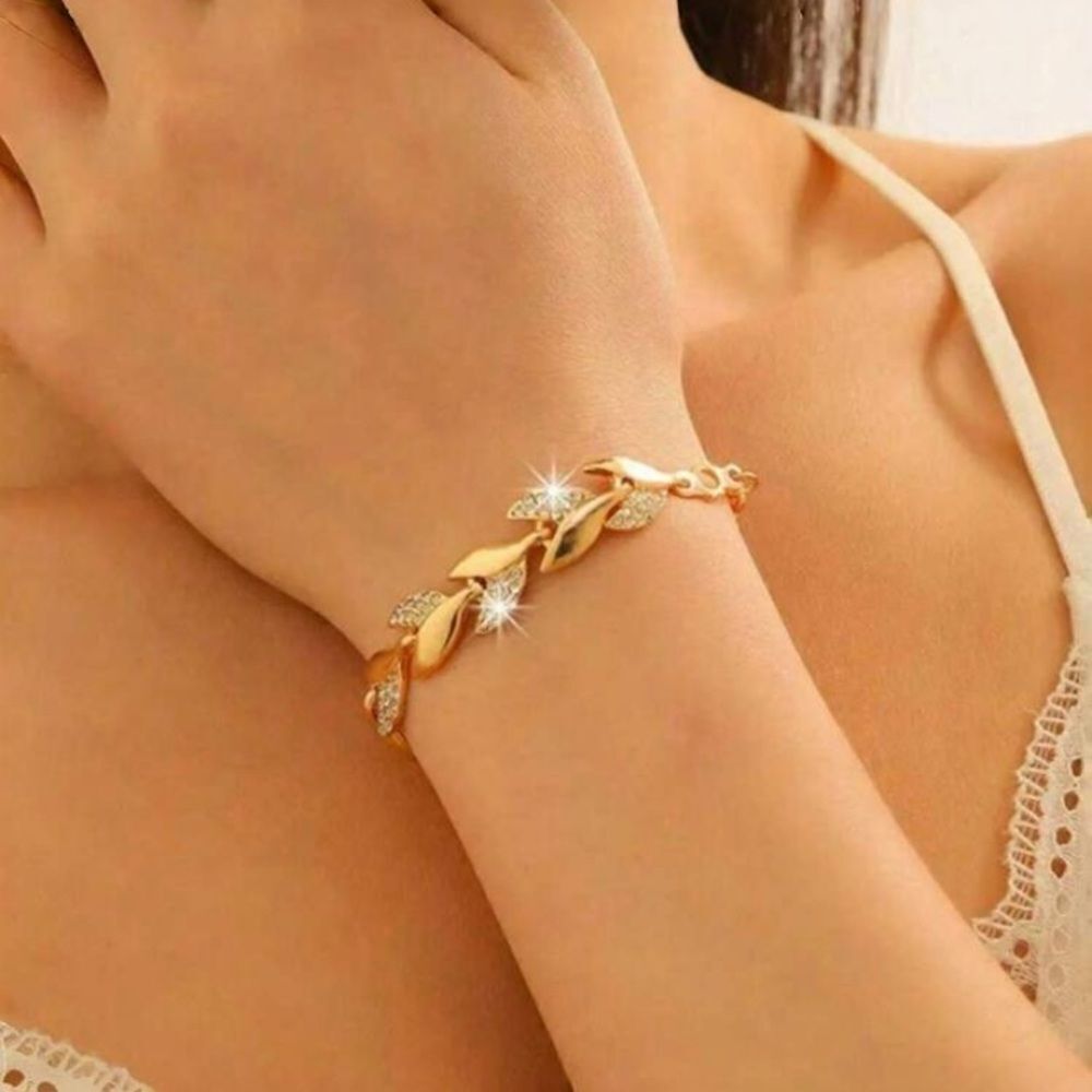 3for$20 1pc Leaf Shape Full Diamond Decor Adjustable Bracelet For Women